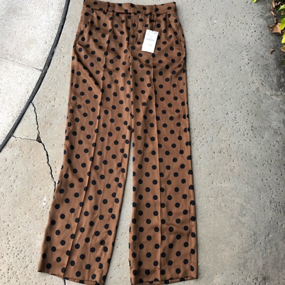 Zara High Waisted Wide Leg Satin Polka Dot Pants